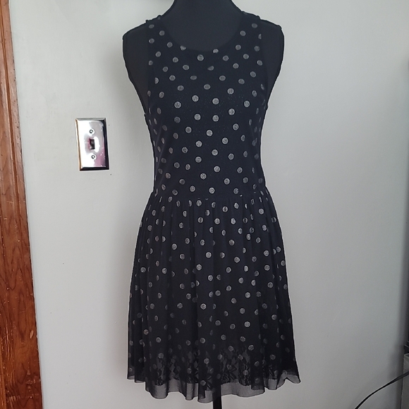 Free People Dresses & Skirts - FREE PEOPLE Reversible Metallic Silver Polka Dot/Mesh Lace Black Dress